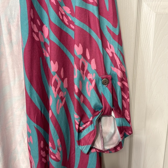 Sew in Love Magenta & Teal Abstract Oversize 3/4 Roll Up Sleeve Pocket Cardigan - Picture 3 of 10